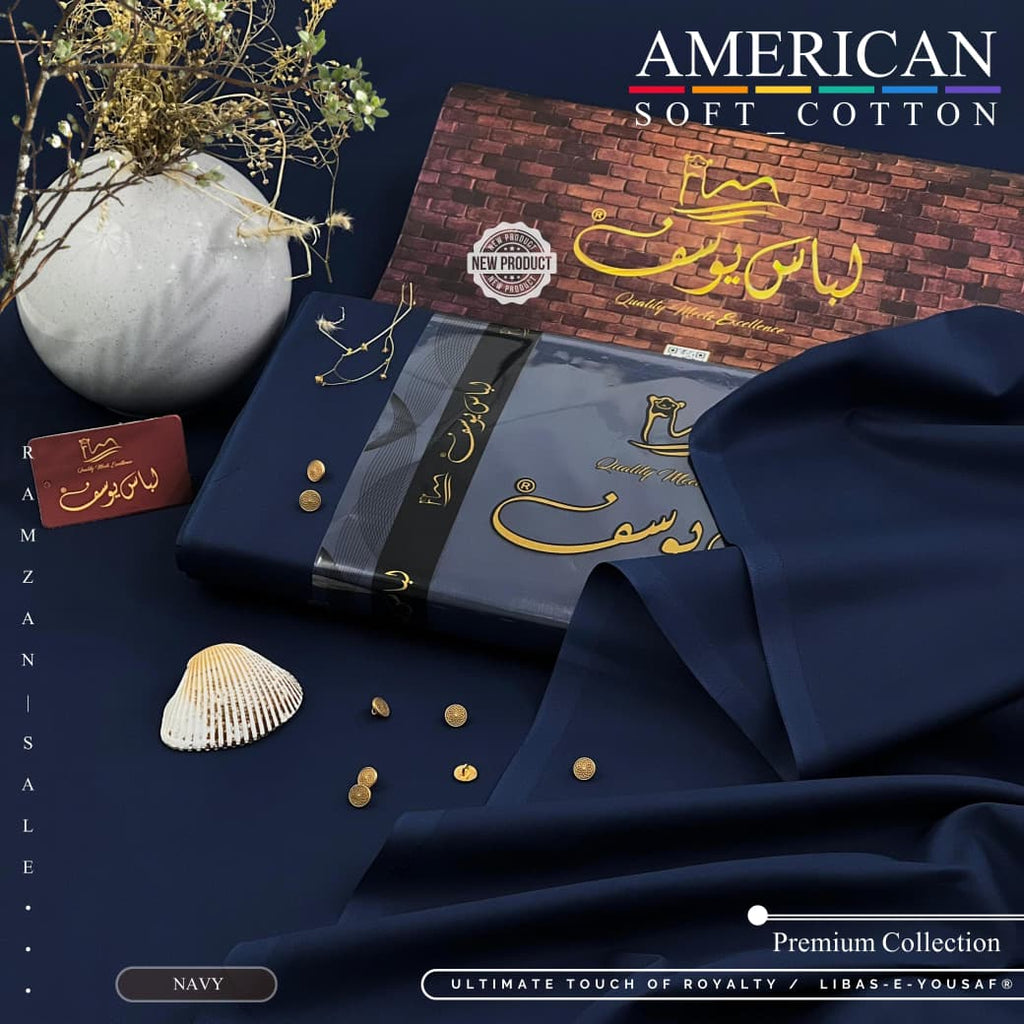 Amina’s collection Presents Libas-e-Yousaf American Soft Cotton – Premium Unstitched Men’s Fabric 4.5 Meters | Soft Cotton Wash & Wear | Wedding & Festive Collection 2026 .
