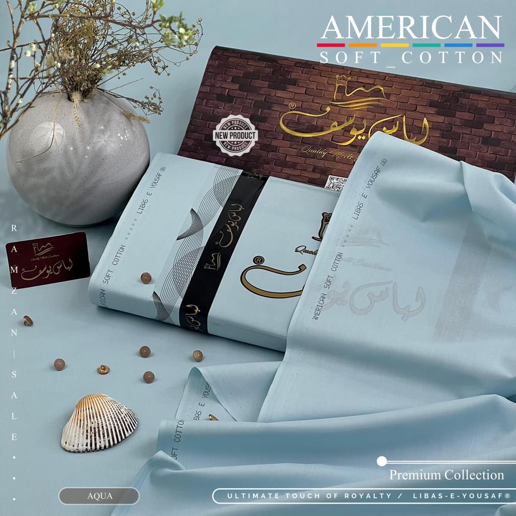 Amina’s collection Presents Libas-e-Yousaf American Soft Cotton – Premium Unstitched Men’s Fabric 4.5 Meters | Soft Cotton Wash & Wear | Wedding & Festive Collection 2026 .
