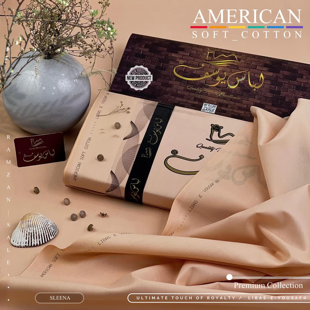 Amina’s collection Presents Libas-e-Yousaf American Soft Cotton – Premium Unstitched Men’s Fabric 4.5 Meters | Soft Cotton Wash & Wear | Wedding & Festive Collection 2026 .