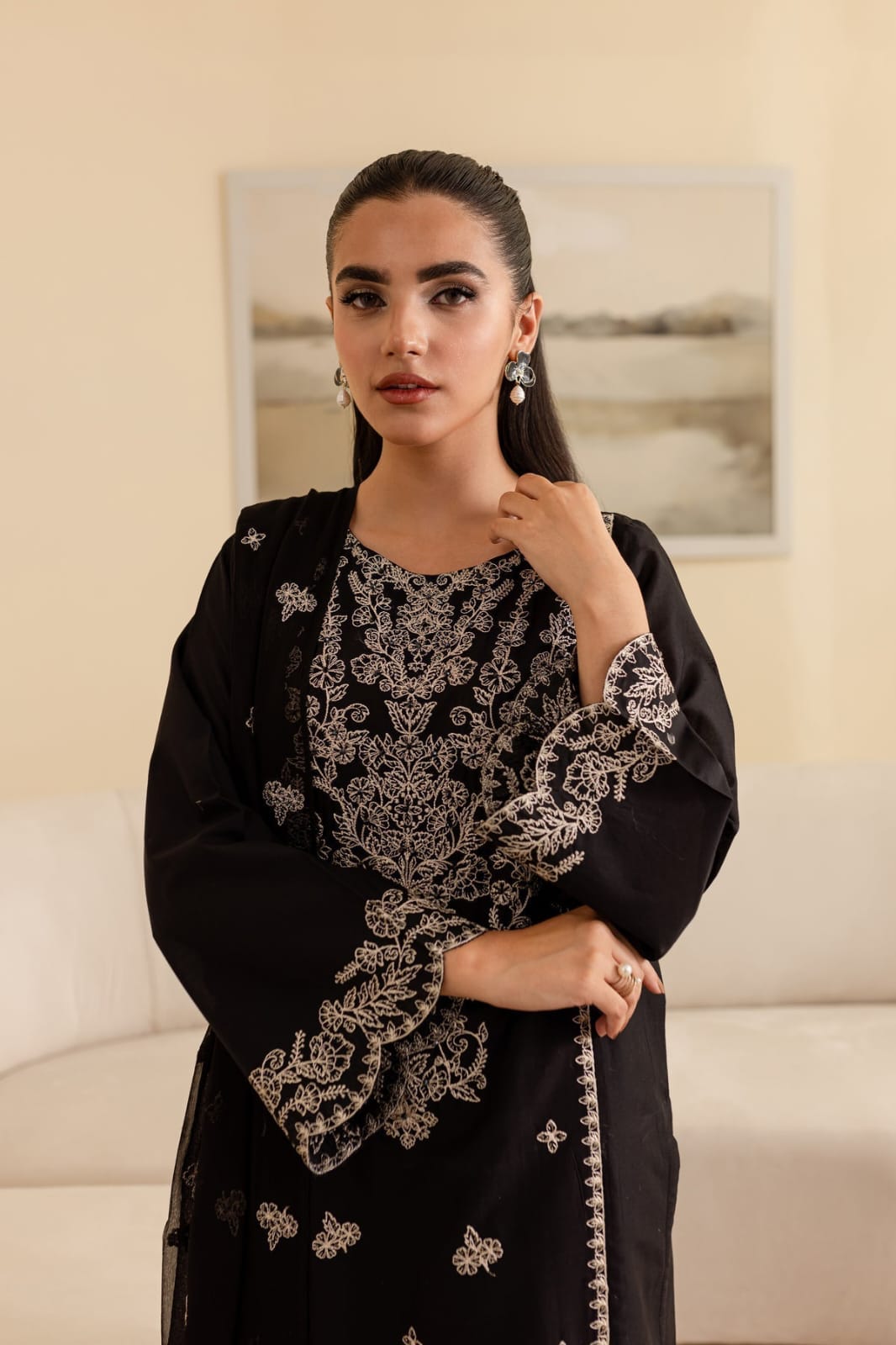 Bareeze Luxury Embroidered Dhanak Suit With Printed Shawl | Amina’s Collection